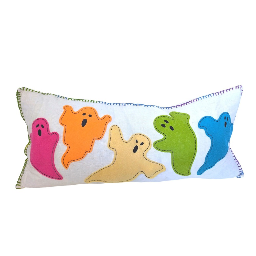 Novogratz Ghost Lumbar Pillow Colorful Halloween Spooky Decor Feather Insert 27"